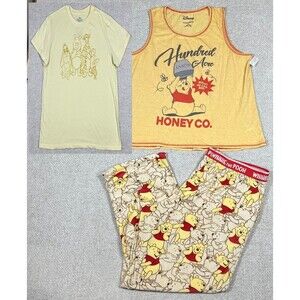 Disney Winnie the Pooh Pajama Set 3-Piece Womens XL Pants T-Shirt Tank Sleepwear